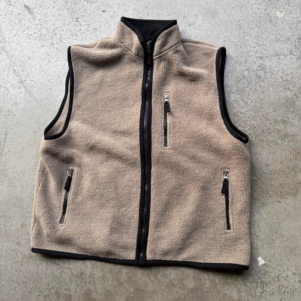 Vintage 90s Gap Oatmeal Sherpa Deep Pile Fleece Full Zip Vest XL Outdoors Hiking